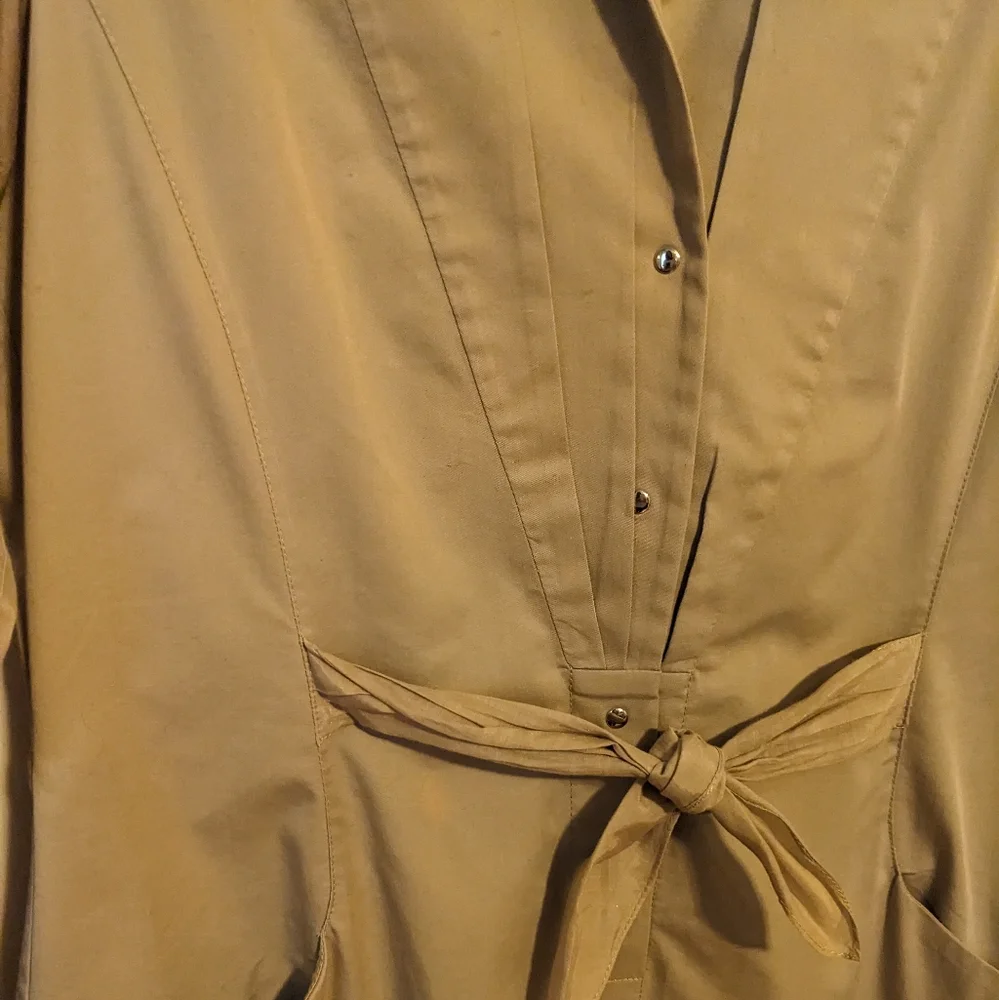 Elie Tahari Khaki Tie Waist Shirt Dress, Sz 8 - Picture 4 of 8